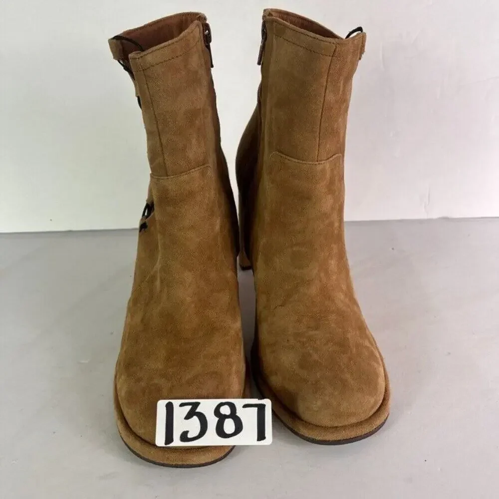 Free People Booties Womens US9 EU39 Marietta Walnut Suede Block High Heel Corset